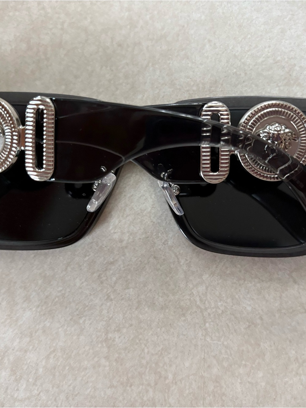 Versace Black Sunglasses with Silver Medallion Accents
